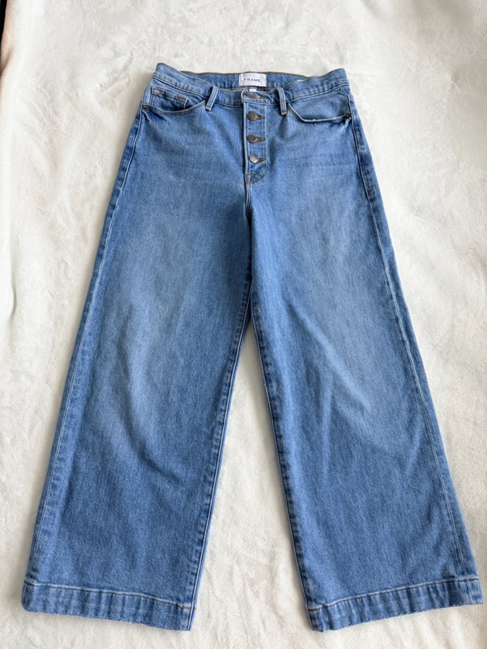 Frame Ali Wide Crop Leg Denim High-Rise Jeans in Light Blue Size 27